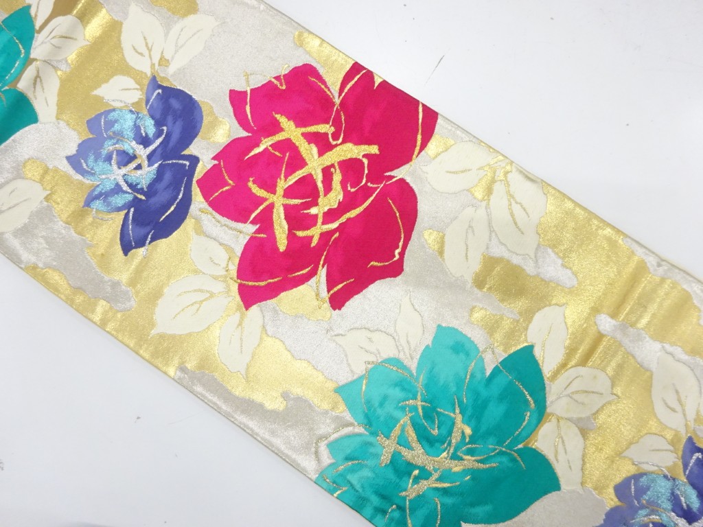 JAPANESE KIMONO / ANTIQUE FUKURO OBI / SILK / WOVEN ROSE